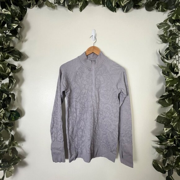 Lululemon Athletic Rest Less Pullover 1/2 Zip Jacket Grey Floral Women’s Size 8